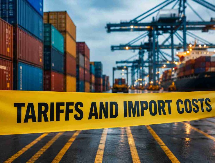 Tariffs and import costs impacting global shipping and trade.