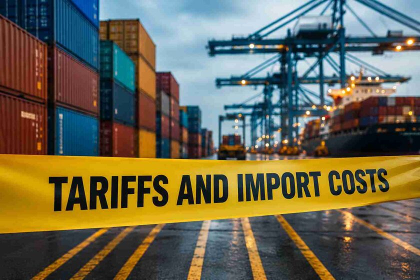 Tariffs and import costs impacting global shipping and trade.