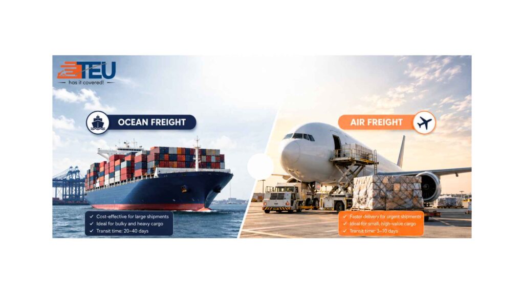 Ocean Freight vs Air Freight Shipping Services – Cargo Ship and Airplane Logistics Comparison