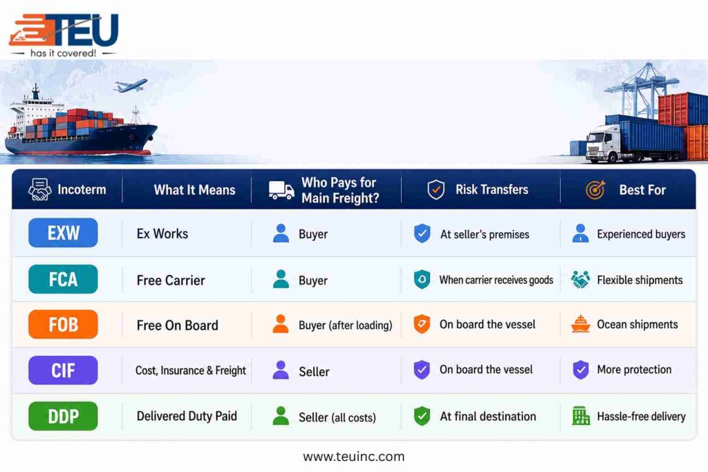 Incoterms comparison chart for international shipping