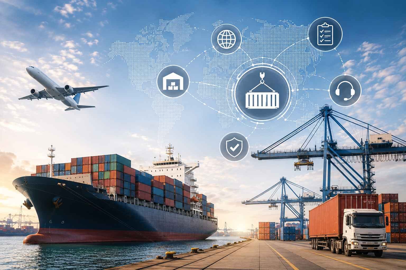 freight forwarder and Global logistics at sunrise