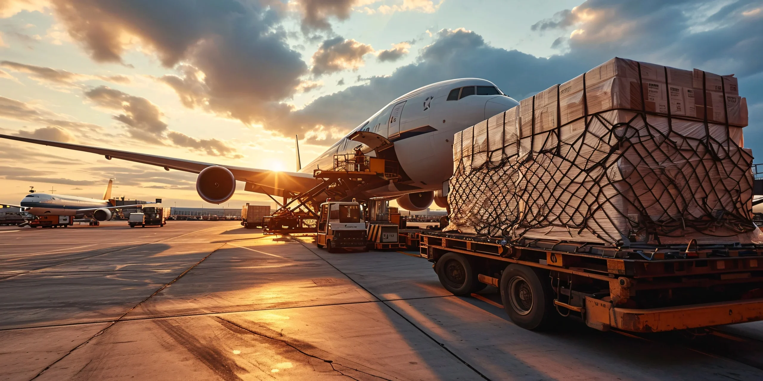Air freight shipping cargo at airport.