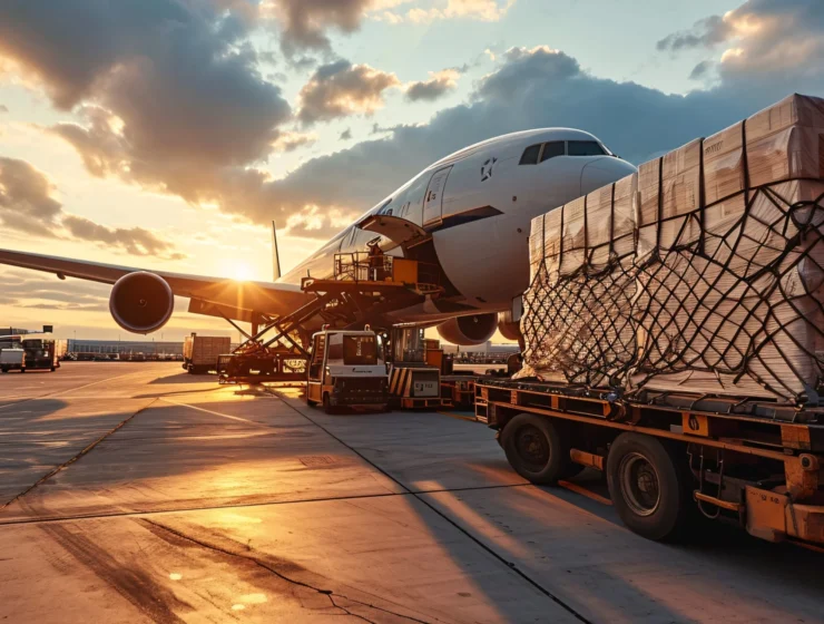 Air freight shipping cargo at airport.
