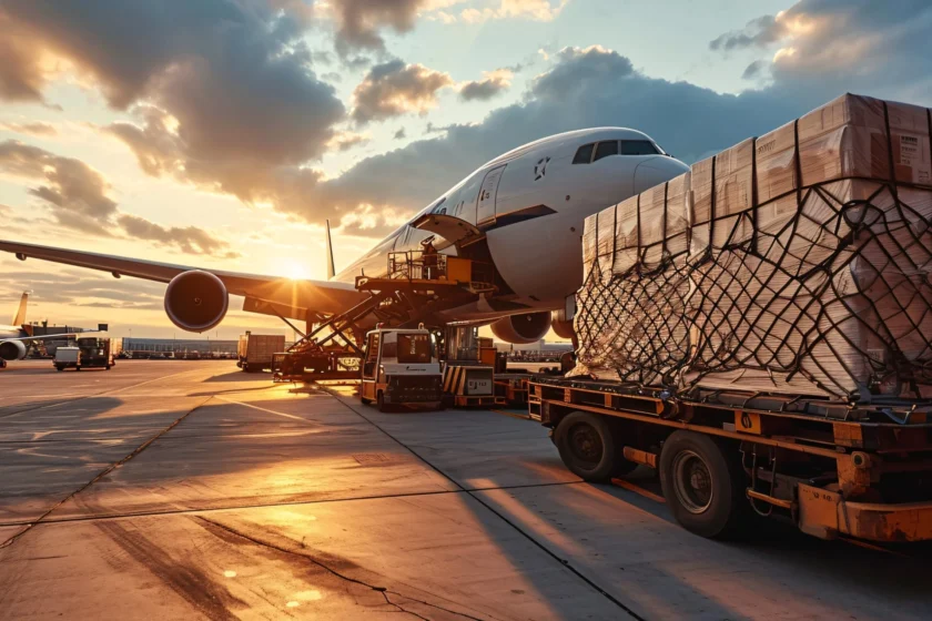 Air freight shipping cargo at airport.