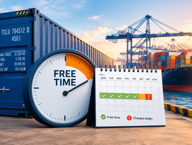Free time in shipping container and countdown clock.