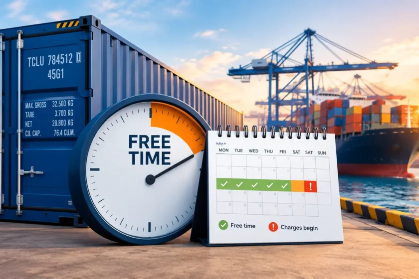 Free time in shipping container and countdown clock.